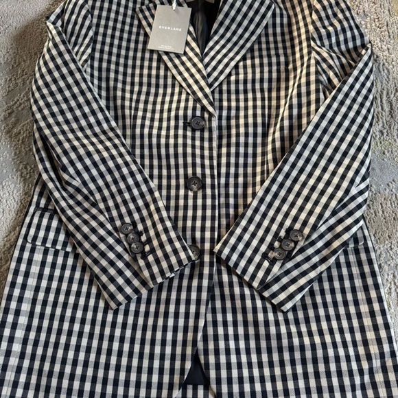 Everlane Blazer 80's Oversized gingham checker black tan tencel cotton 00 new - Picture 9 of 14